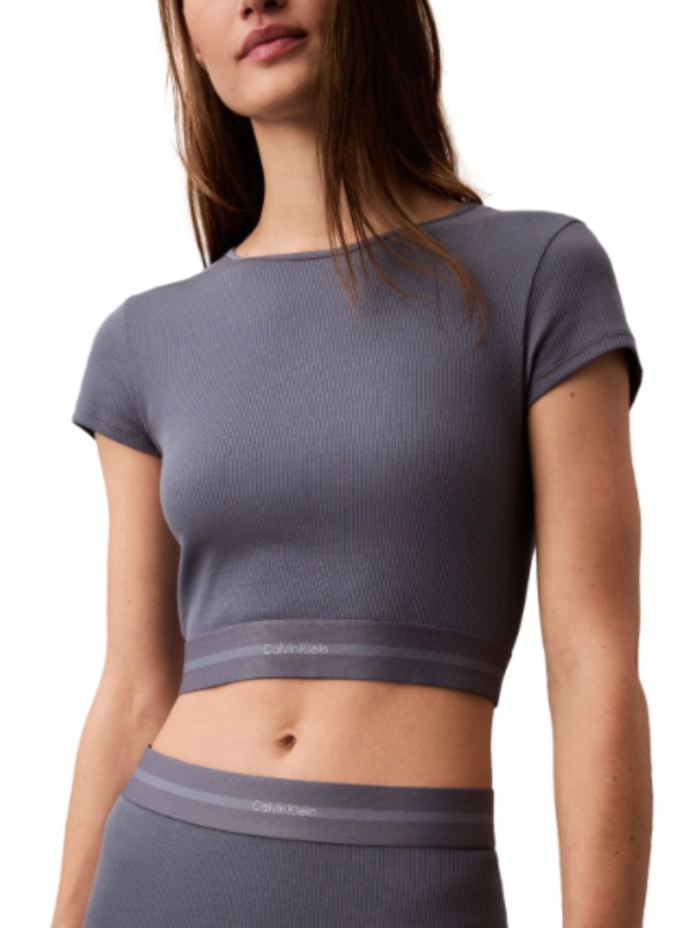 Calvin Klein Women's Cotton Stretch Rib Cropped Tee Blue Size XL  6092